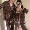 Korean-Style Couple Christmas Plaid Pajamas: Sweet Princess Design, Brushed Fabric, Long-Sleeve, Autumn/Winter Homewear Set