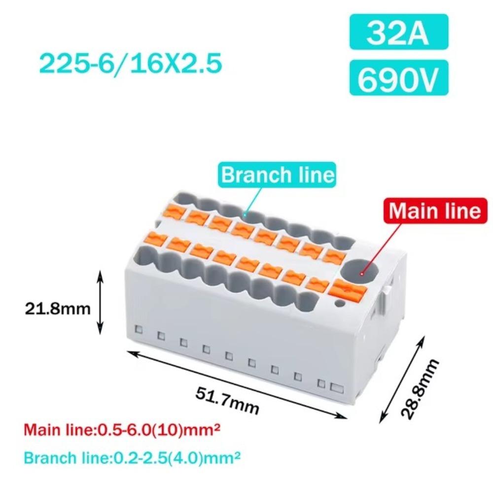 Один вход, несколько выходов, проводные электрические соединители PTFIX 2,5 мм, распределительный блок, монтаж на DIN-рейку