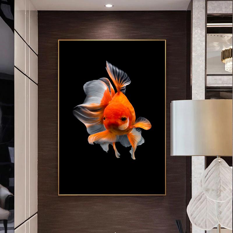 Fish, Prints On Canvas, Entrance Painting, Abstract Poster with Goldfish, Modern Home Decor for the Bedroom