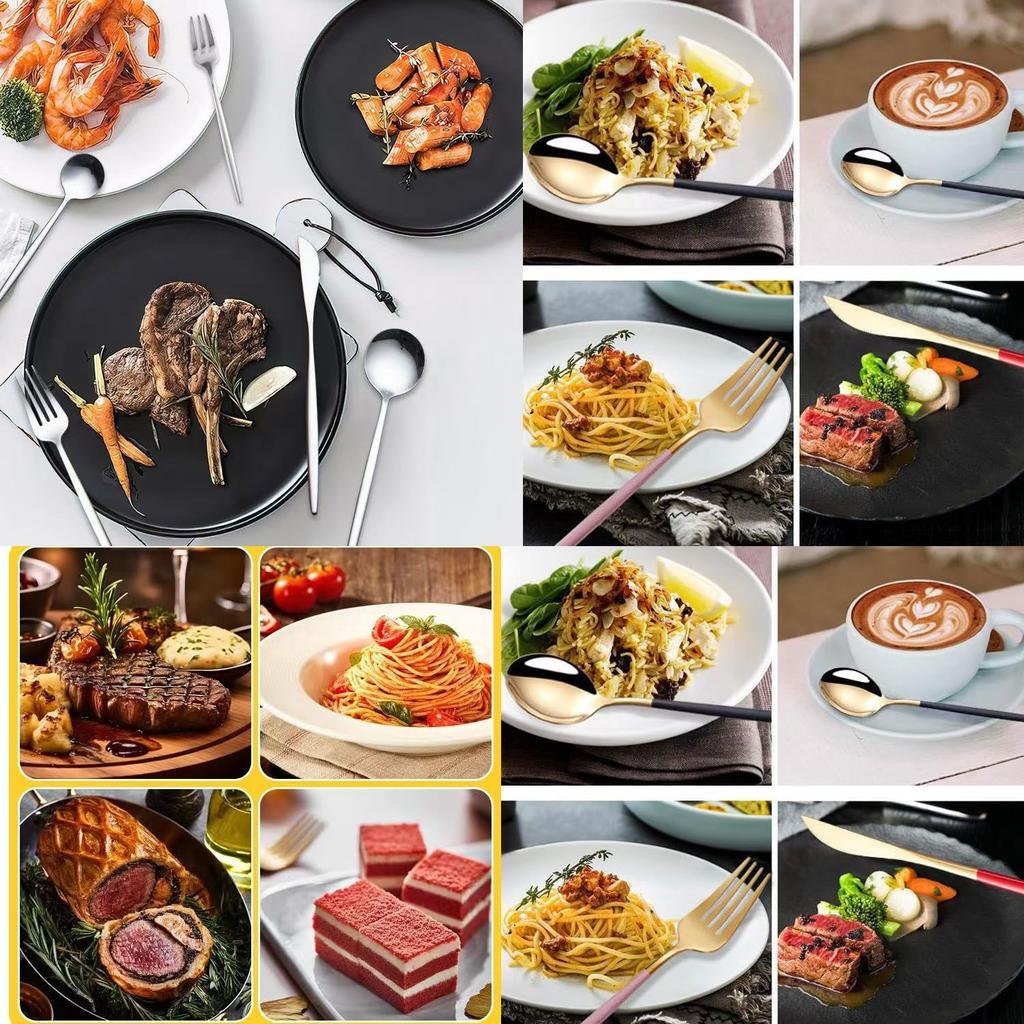 MGOXO Cutlery Set Scandinavian Style 30 Pieces Spoon Fork Set Dinnerware Set Knife Gold Plate Set Franc Franc Stainless Steel Spoon Fork Lunch Box