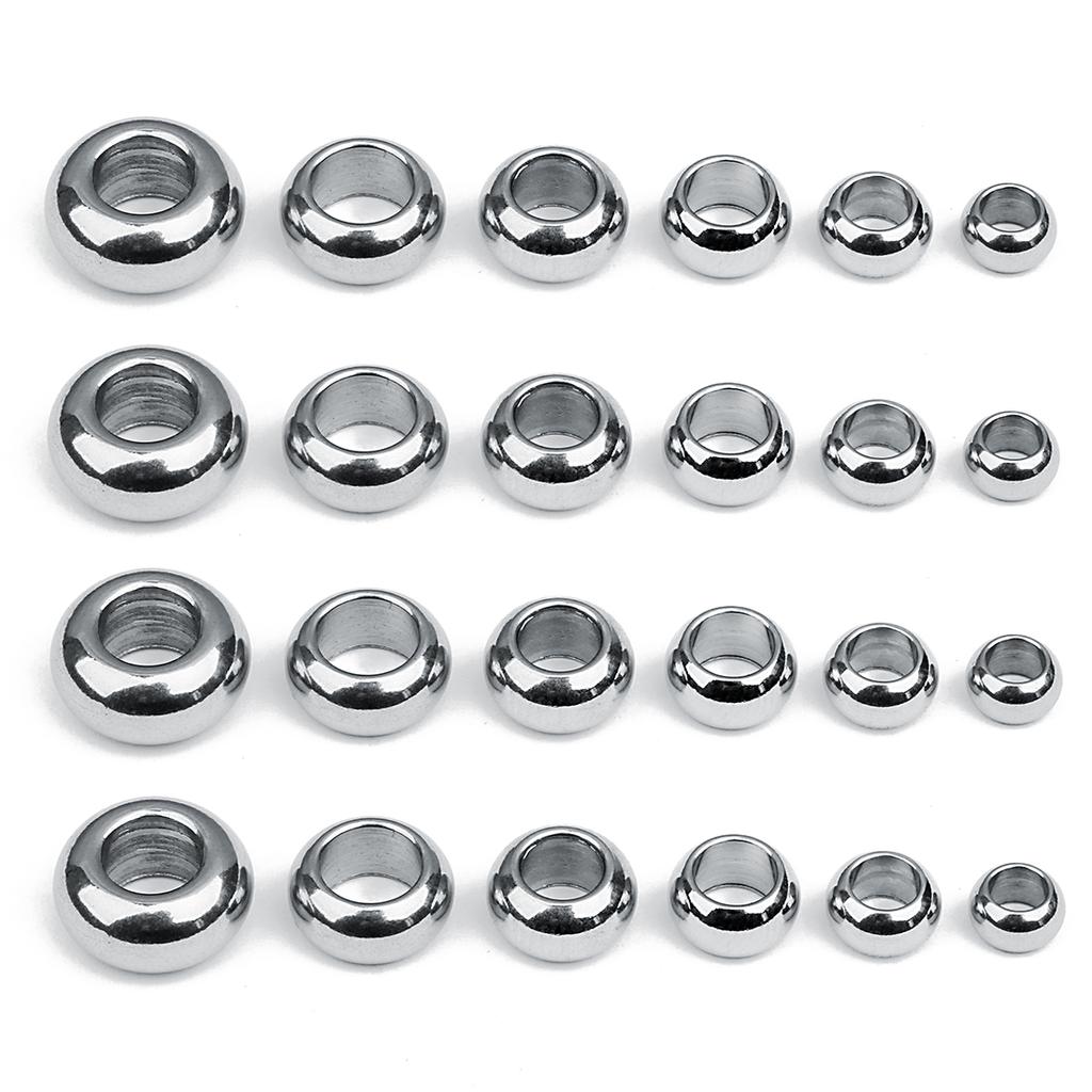 20Pcs 6/7/8/9/10/12mm Stainless Steel Big Hole Beads High Quality Loose Round Flat Bead For Jewelry Making DIY Bracelet Necklace