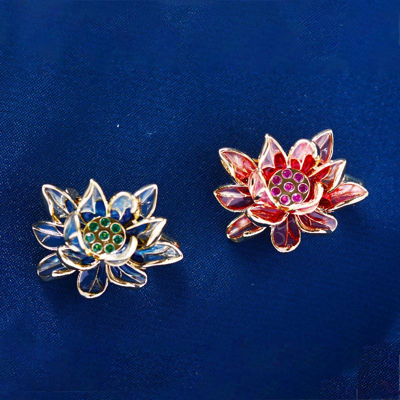 Elegant Chinese Lotus Enamel Zircon Brooch for Cheongsam Dress