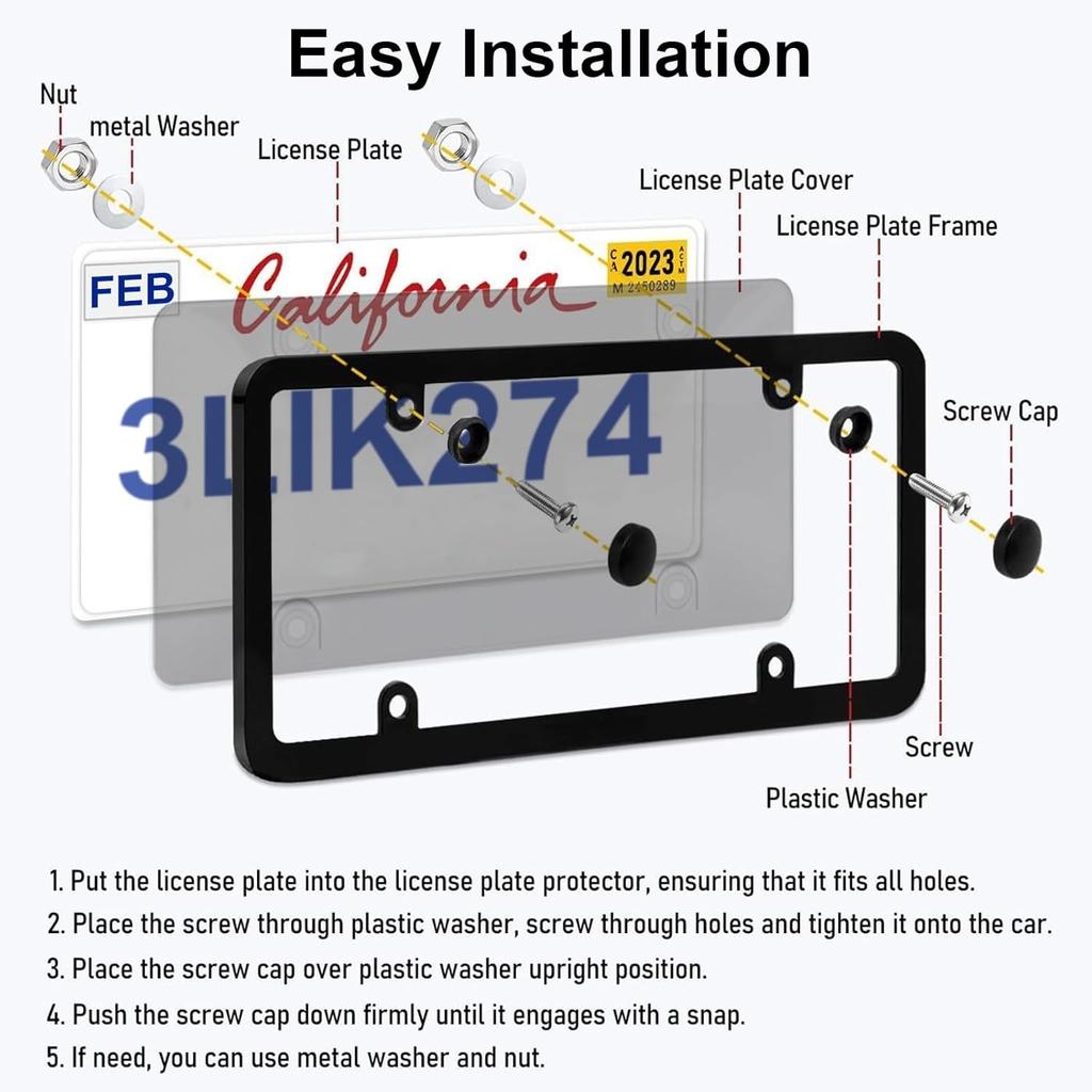 Wanheart 2 Pack Clear License Plate Covers - Unbreakable ABS Car Tag Protectors With 4 Holes, Rust-Proof Transparent Shields, Easy Tallation,