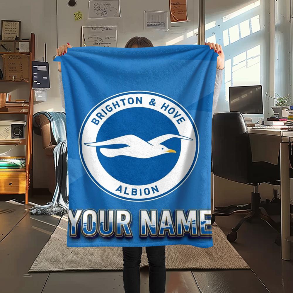 1PC Custom Name Brighton&Hove Albion Patterned Flannel Blanket Suitable For All Seasons for Home Decor Warmth and Comfort Gifts Holiday Present