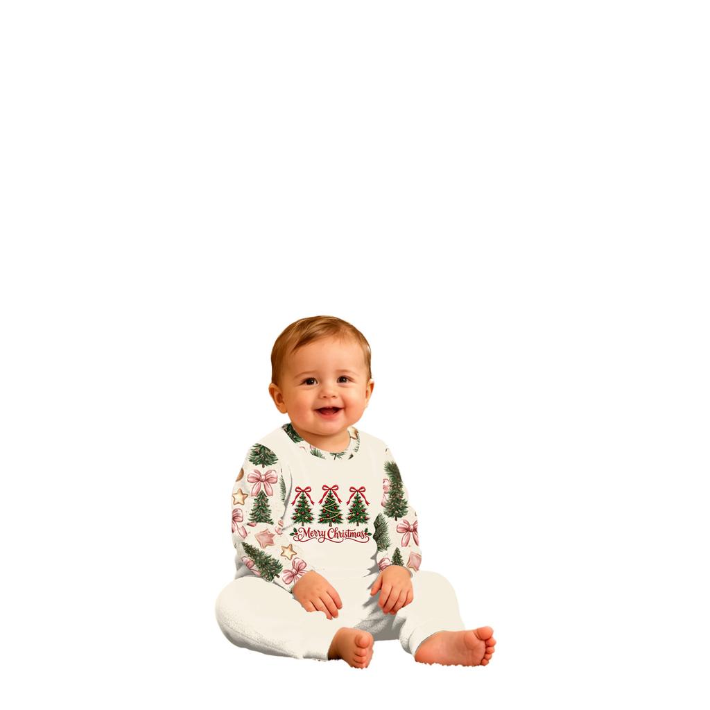 Matching Family Christmas Print Pajamas Set Long Sleeve Top and Pants Loungewear for Adults and Kids