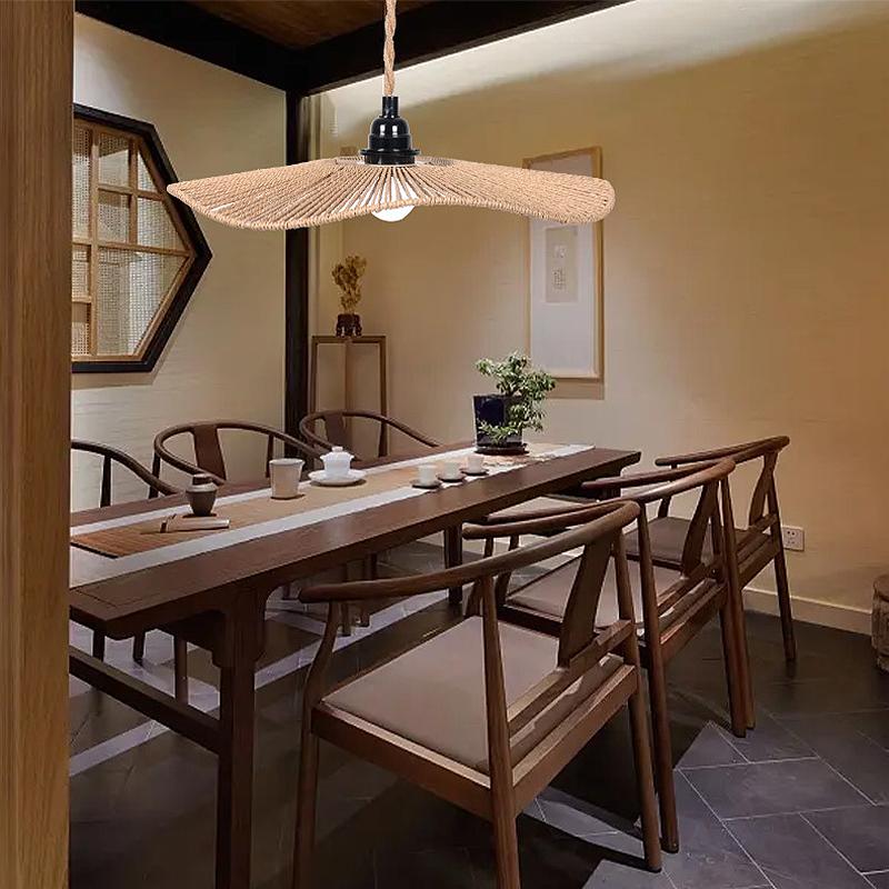 Барная бумажная веревка из ротанга, плетеный абажур ручной работы без лампочек, подвесной светильник в форме диска