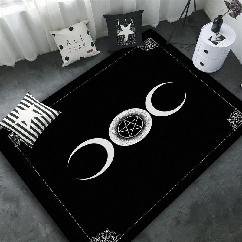 Triple Moon and Pentagram Altar or Tarot Witchy Floor Mat Black Witch Rug Gothic Decor phases Divination Runic carpet