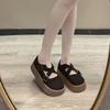 Женская мода Толстая подошва Одинарная обувь Осень Новые Женские Круглый носок Неглубокий вырез Замша Крест Металлическая пряжка Женские Плоские туфли