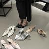 French Bag Head Back Empty Stiletto Sandals Women's Summer 2025 New Pointed Head Bow Word with High Heels