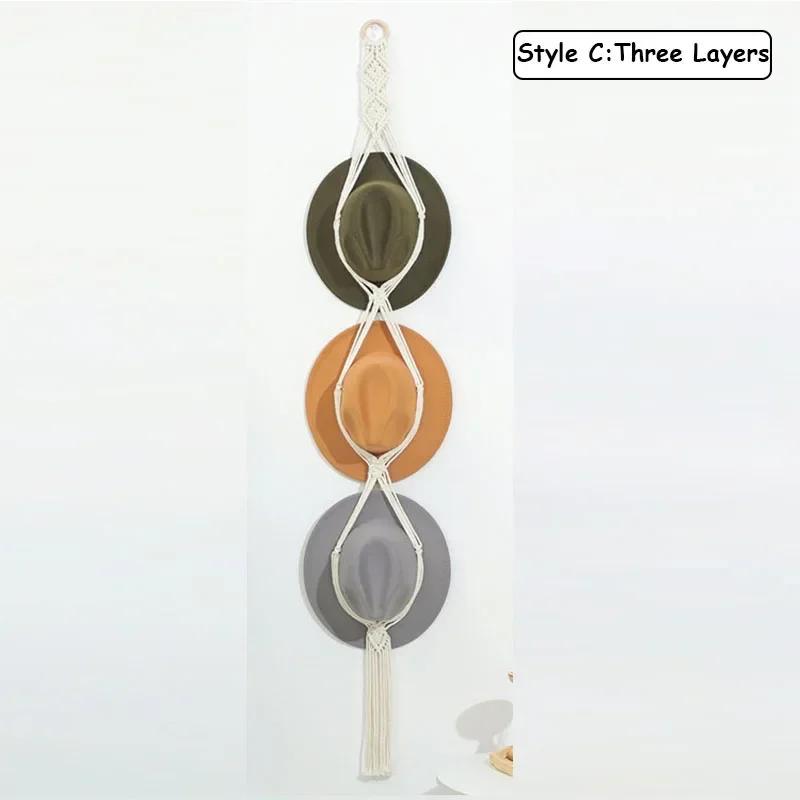 Подвесной держатель для шапок в скандинавском стиле Boho из хлопка, органайзер для демонстрации шляп, шарфов, вешалка для шляп в стиле макраме, настенное хранение