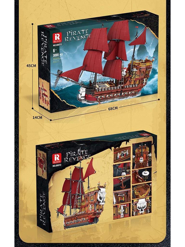 Reobrix Черная Жемчужина Пиратский Корабль Строительная Модель Игрушка (66010-37): Развивающий сборный блок-украшение