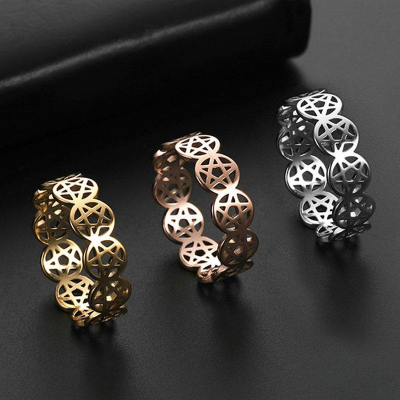 Rose Gold Pentagram Hollow Out Ring For Women Small Personalized Finger Ring Fashionable Exquisite Jewelry