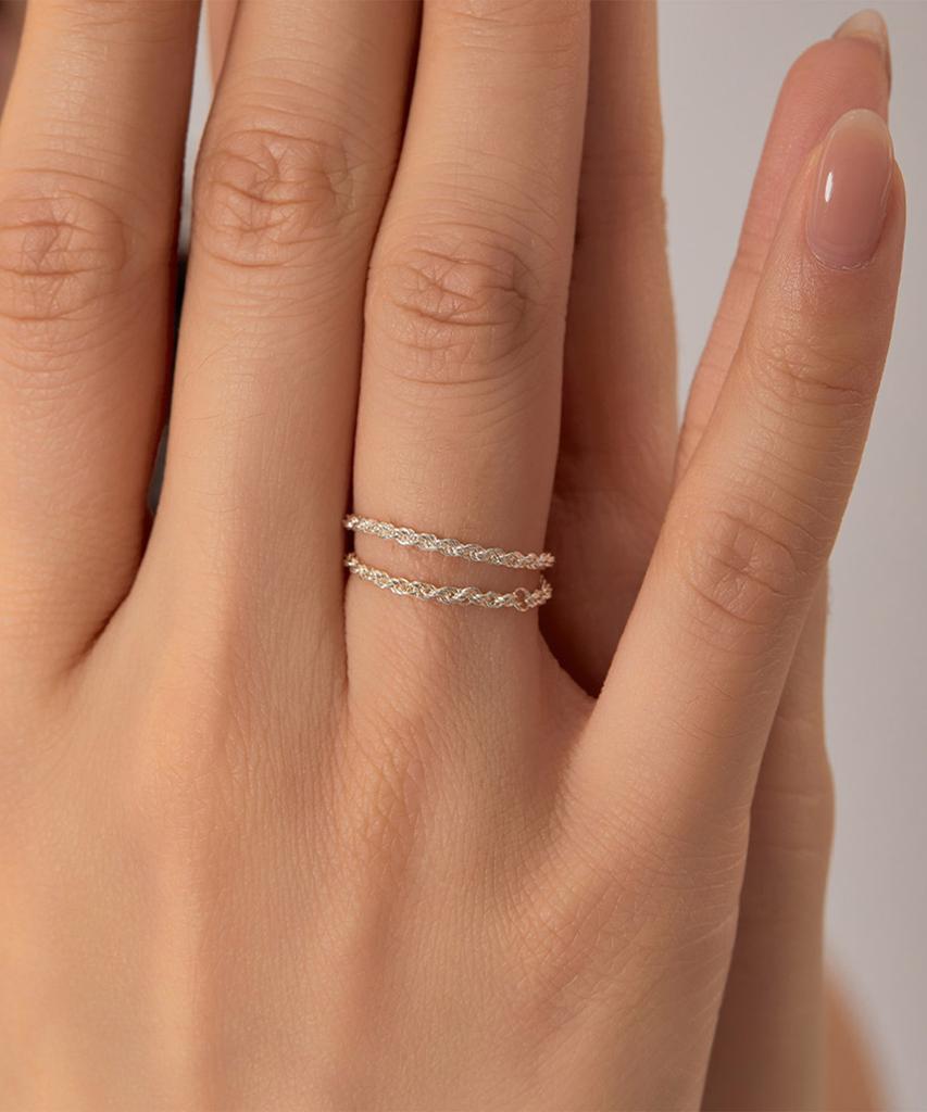 Helene Jewelry Серебряное кольцо с плетеной цепочкой-веревкой 925 пробы (Тип Б)