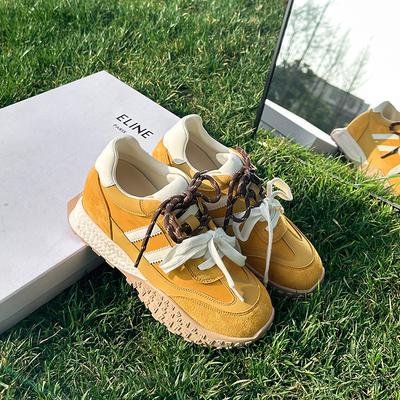 Маленькая внутренняя высота, увеличение, женские весенне-летние новые универсальные дышащие ретро спортивные туфли из коровьей кожи