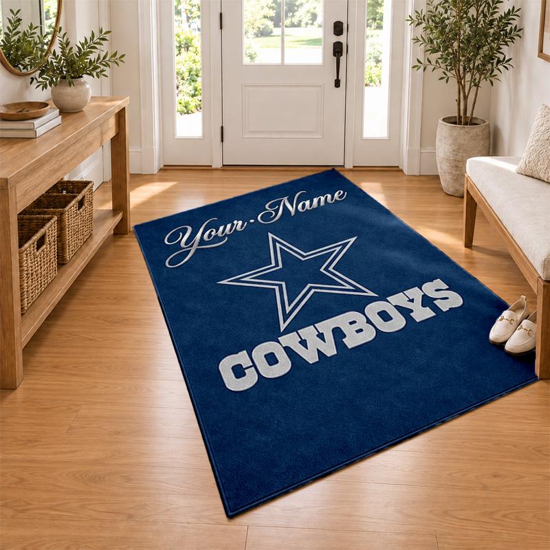 Dallas Cowboys Custom Name Personalized Rug Non‑Slip Doormat Floor Carpet Housewarming Birthday Gift for Family Friends