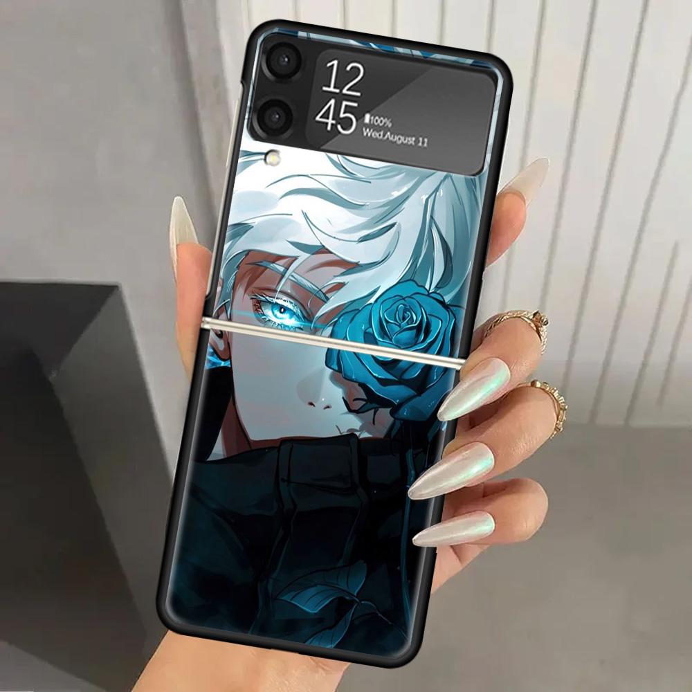 Чехол из твердого ПК Jujutsus Gojo Satoru для Samsung Galaxy Z Flip 6 5 4 3 Черная крышка ZFlip6 Flip5 Flip4 5G Складные чехлы с принтом