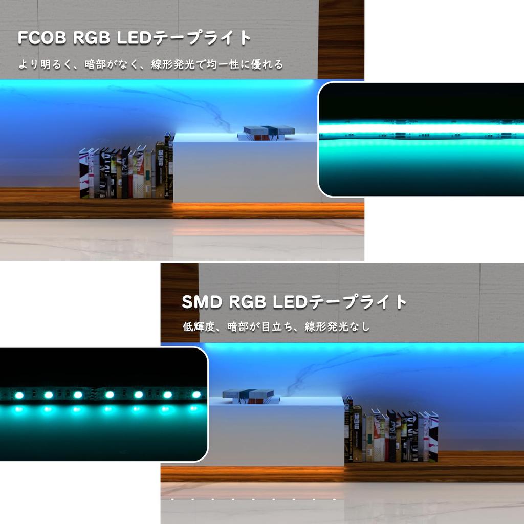 FCOB COB RGB LED Strip 576 High 8mm USB Music APP IR Color Suitable for Indoor Light, LEDs/m, 1.5M, 4PIN, Density, Flexible, Wide, DC5V, Controller,