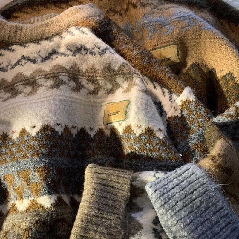 Мужской ретро повседневный толстый свитер с круглым вырезом, осенне-зимний стиль