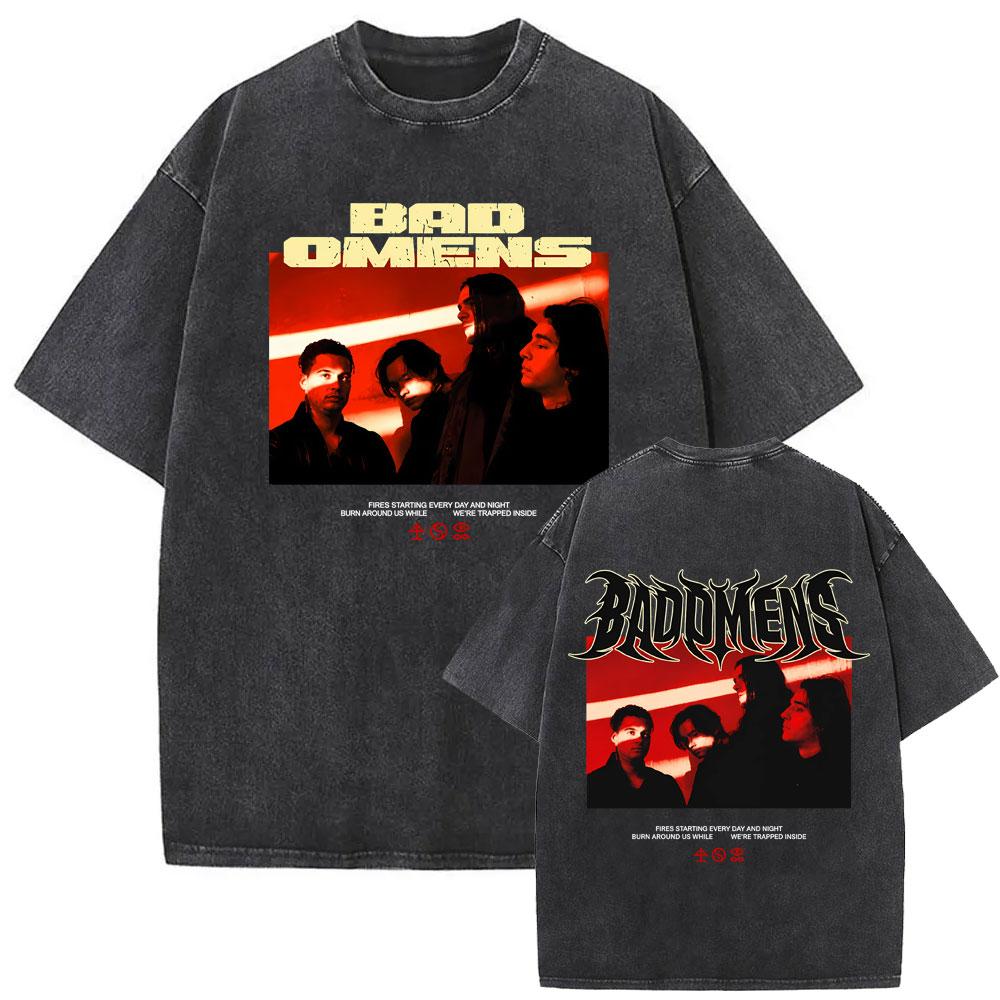 Rock Band Bad Omens Vintage Washed T Shirt Women Casual Retro Cotton T-shirt Women's Clothing Hip Hop Gothic Oversized Tshirt