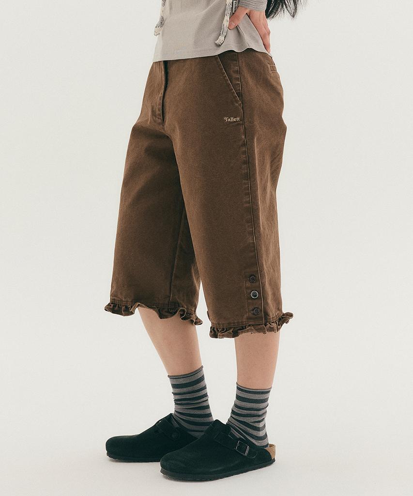 FALLETT Frill Capri Pants Brown
