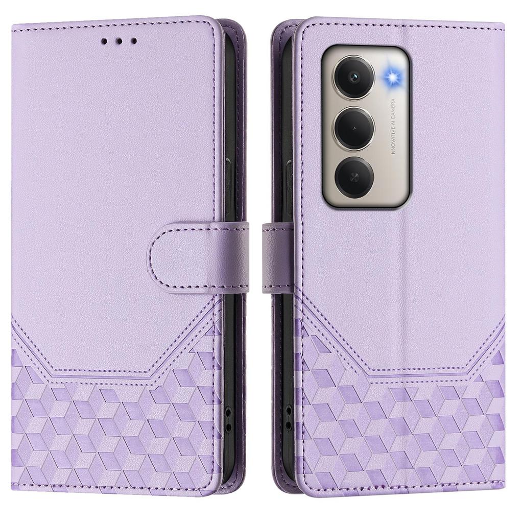 Для Xiaomi Redmi 15 4G (США) (171 мм) Чехол для телефона из кожи с рисунком в виде сот и защитой от RFID, с ремешком.