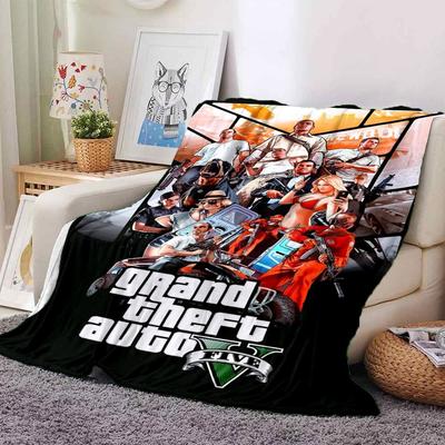 1 шт. Мягкое фланелевое одеяло Grand Theft Auto с дизайнерским принтом. Уютное одеяло для всех сезонов, идеально подходит для дивана, кровати, офиса