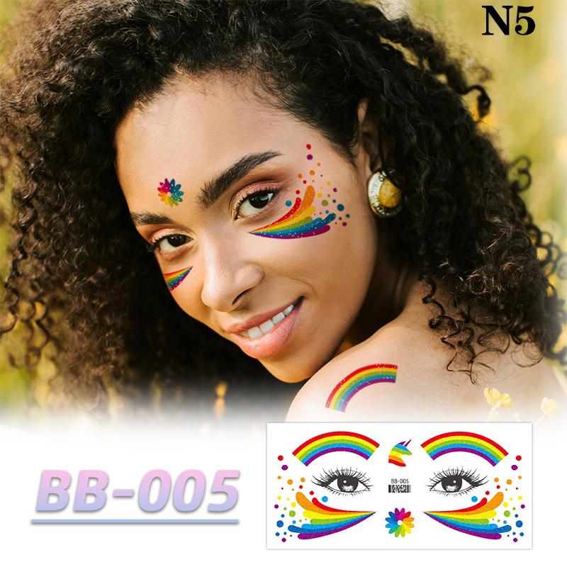 Радужная наклейка на лицо, водонепроницаемая временная татуировка, красочный узор, луна, звезда, боди-арт, рука, поддельные татуировки для женщин и мужчин