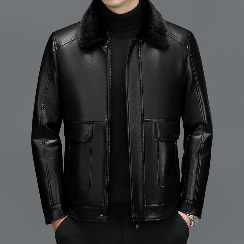Winter Mid Length Leather Fur Integrated Men's Leather Jacket Middle-aged Men's Thickened New Sheepskin Jacket Men's Jacket