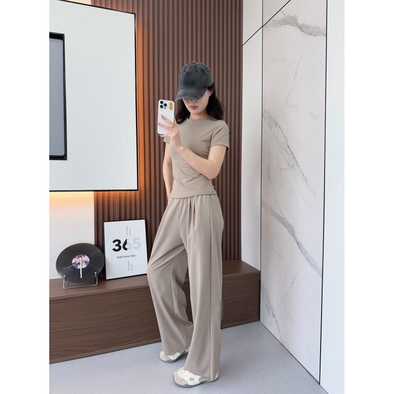 Ao Womens Thin Quick Dry Wide Leg Pants High Waist Straight Casual Sports Trousers