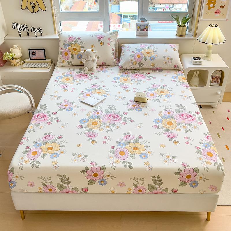 100%Cotton Fitted Bed Sheet Flower Printed Bed Sheet Set Single/Queen/King Pure Cotton Mattress Cover Protector Fitted Sheet