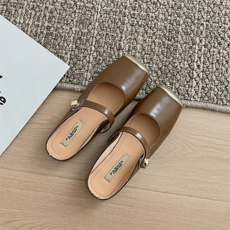 Баотоу полутапочки волшебный летний волшебный ветер вечерний бриз темперамент плоская мягкая подошва ленивые туфли квадратная голова туфли Мюллер одиночные туфли