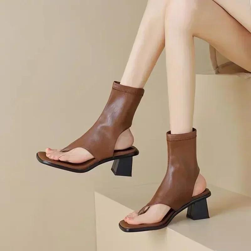 Mid Heels Sexy Women's Sandals Clip Toe Designer Elegant Heels Shoes 2025 Fad Summer Trend Party Shoes Pumps New Mujer Zapatos