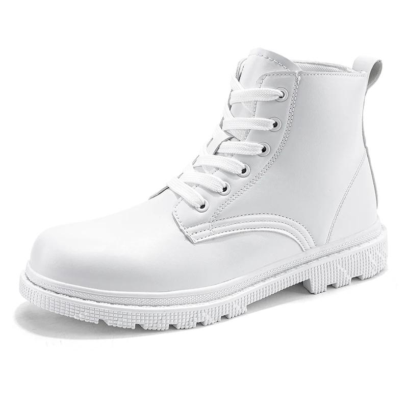 Men Leather Boots Men's Tooling Safety Shoes for White Casual Shoes British Style Platform Breathable Men Boots Outdoor Hiking