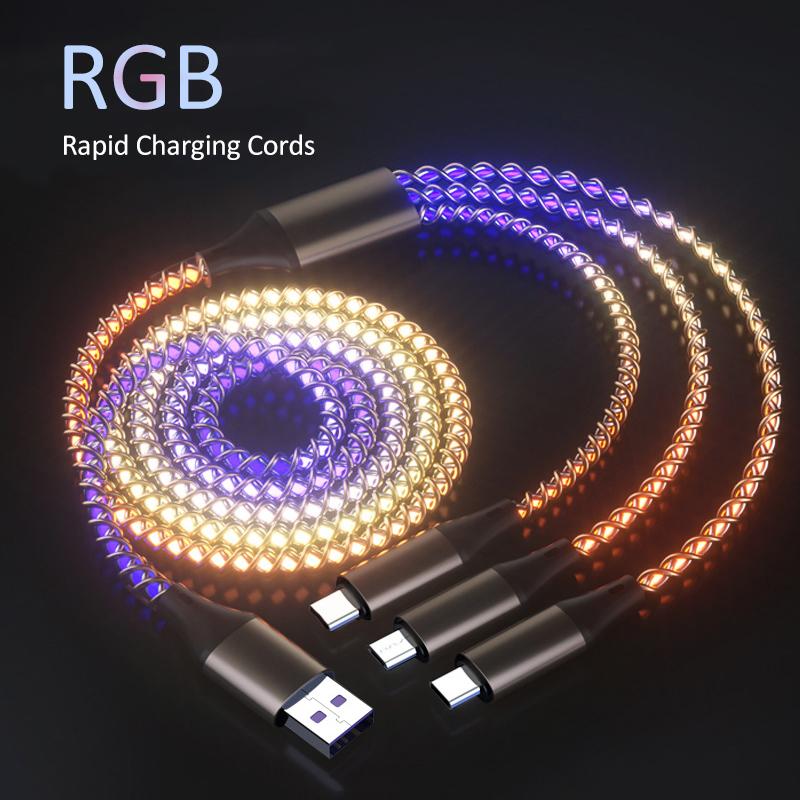 3in1 LED RGB Light Gradual Lighting Pure Copper USB Type-C Fast Charging Data Transfer Braided Shielding 4ft Cord CE/FCC