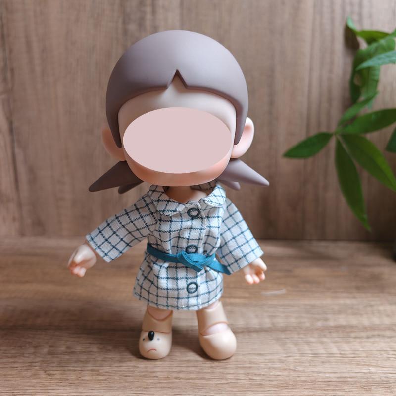[Cloth Only] 20CM Doll Clothes Checkered Long Gown, Belt and Hat Set Exquisite Accessories Cute Clothes for Dolls Dress up