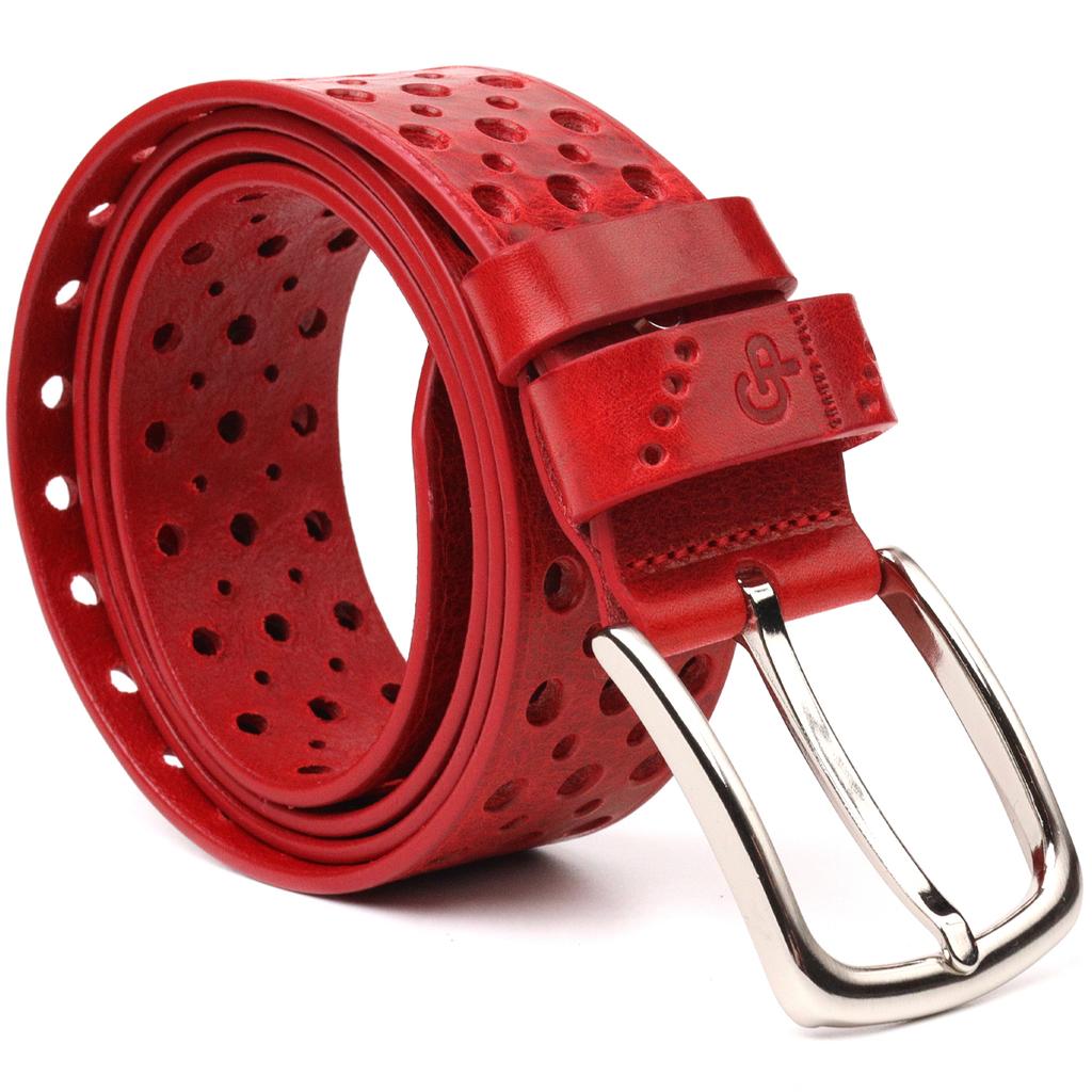 Ремень женский с перфорацией из натуральной кожи GRANDE PELLE Leather Belt 21477 Красный