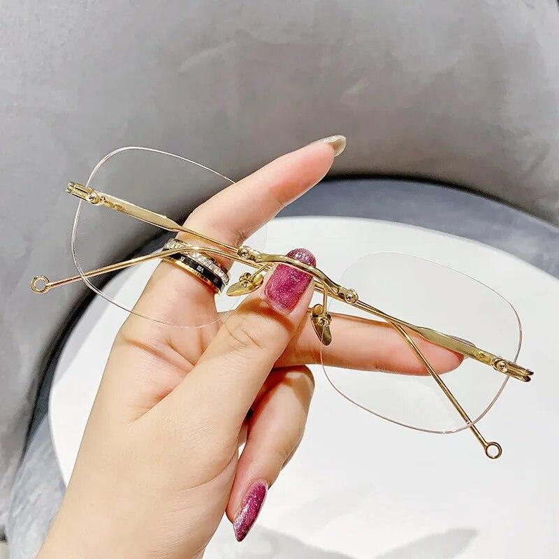 Модные очки для близорукости, унисекс, квадратные, безрамочные, с анти-синим светом, ультра-легкие металлические, высококачественные, для женщин и мужчин, без очков