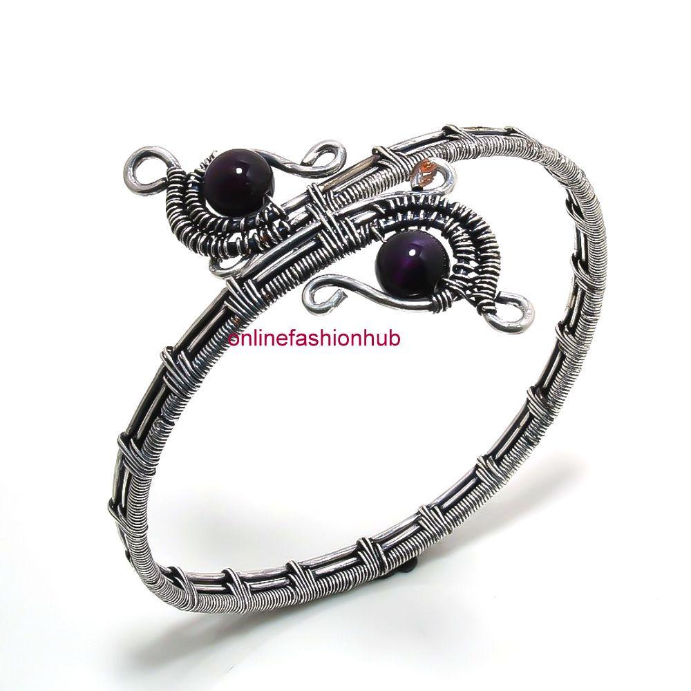 Браслет-манжета из медной проволоки ручной работы с аметистом и браслетом HCWB-B3