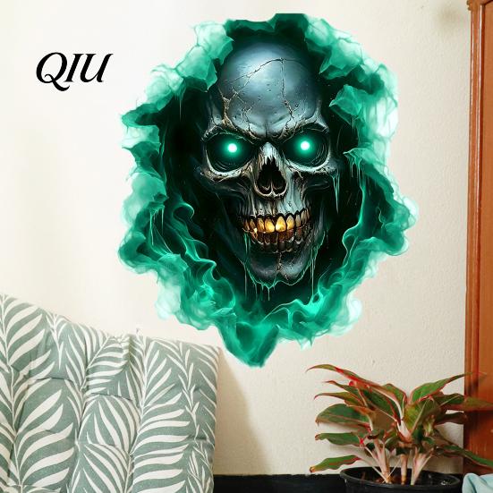 Spooky Wall Stickers Halloween Theme Sticker, Horror Skull Decal, Waterproof Self-adhesive PVC Art, for Home Living Room Bedroom And Party Fluorescent