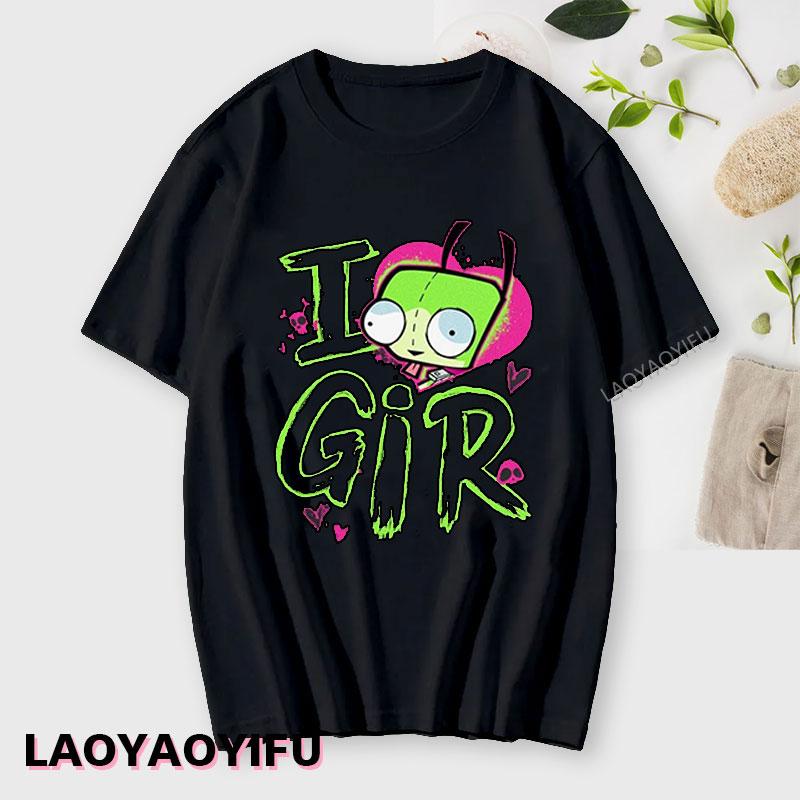 Kawaii Invader Zim Invader Gir Graphic T Shirt Zim Image Cartoon T Shirt Unisex Women Retro Tee Shirt Fashion Shirt Streetwear Tops