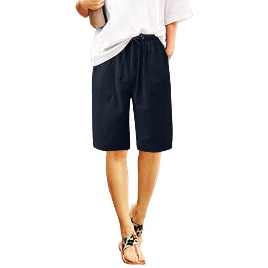 Женские летние шорты из хлопка и льна, повседневные шорты с широкими штанинами, завязывающиеся на шнурок, с карманами, длиной до колена для отдыха на пляже