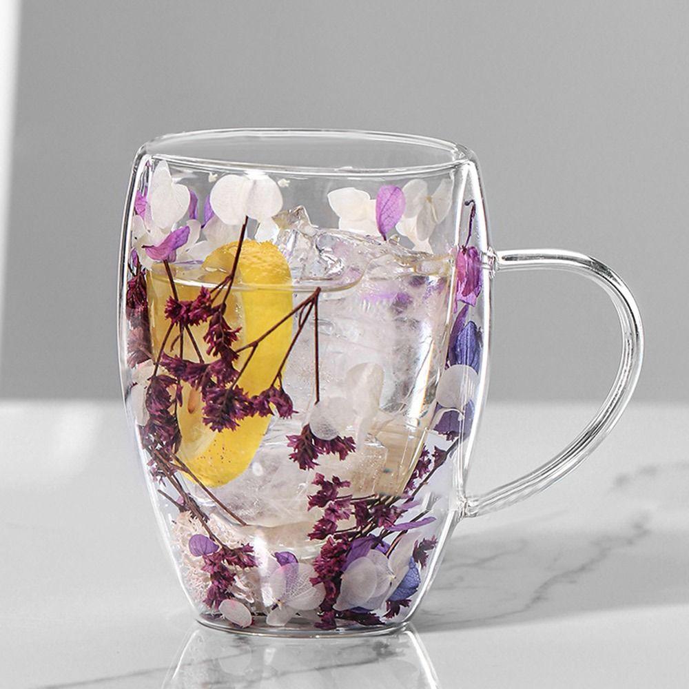 350 мл сухоцветы стеклянные кружки прозрачная кофейная кружка креативная двойная стеклянная чашка для дома и офиса