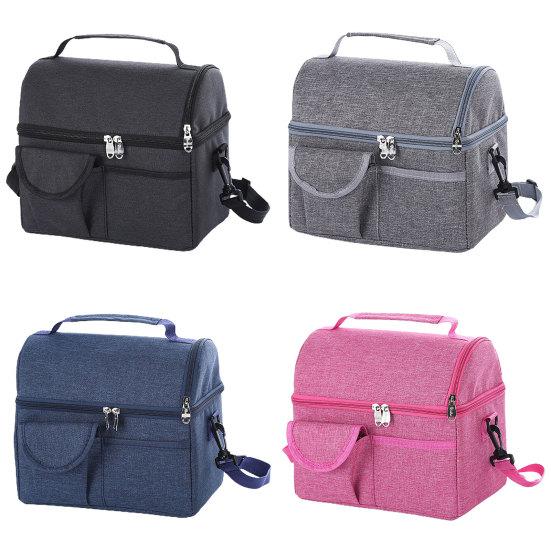 Lunch Storage Bag Large Capacity Double Layer Zipper Closure Reinforced Handle Design Waterproof Thermal Insulation Lunch Bag