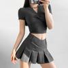 Плиссированная мини-юбка женская летняя с высокой талией и широкими складками, тонкие трапециевидные черные шорты, женские юбки в Корейском стиле Kawaii Y2K