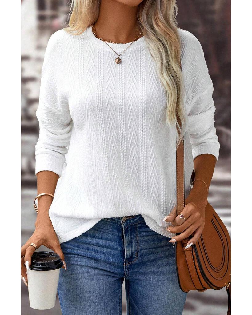 Azura Exchange Белый круглый вырез горловины с заниженной линией плеч, текстурированный трикотажный топ