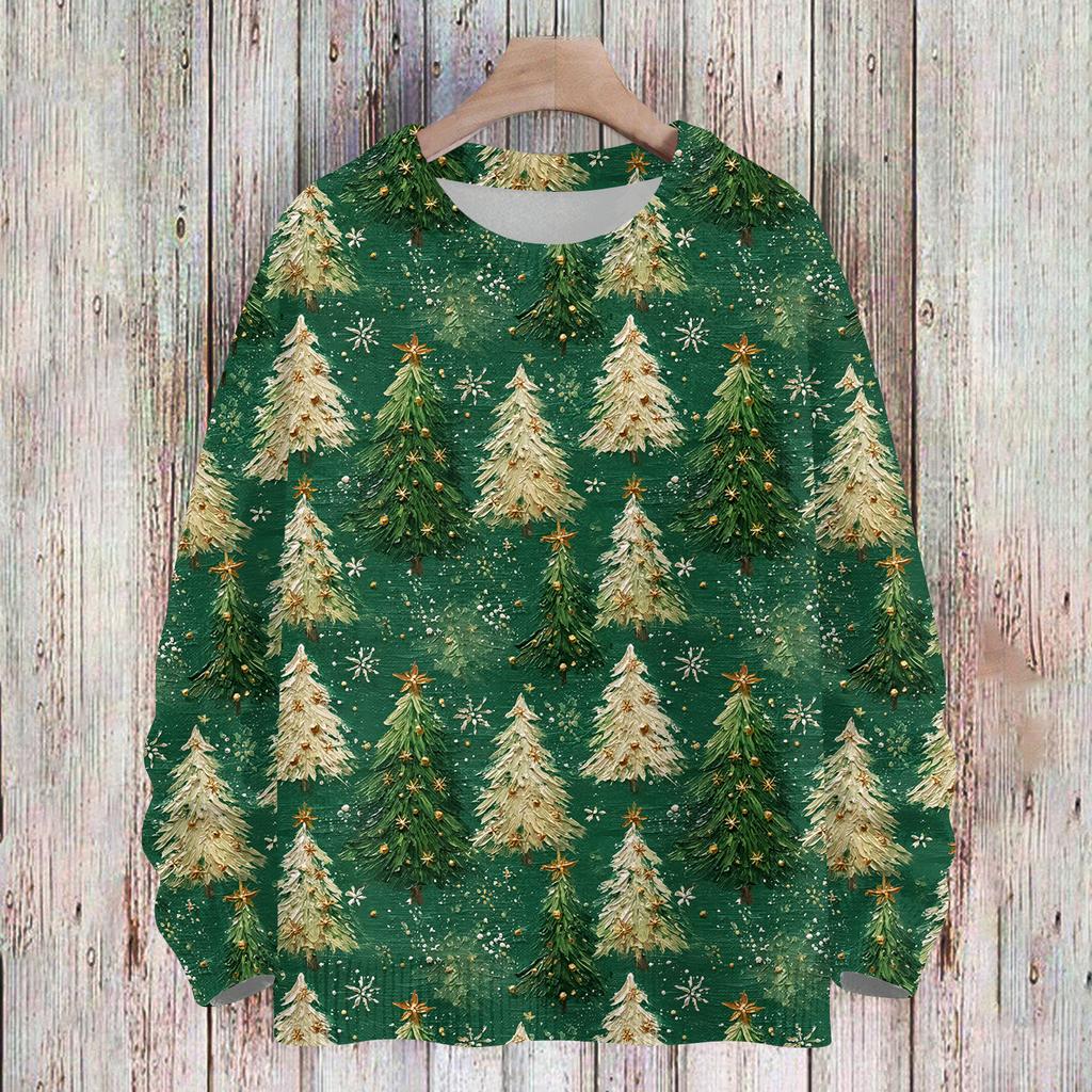 Женский Модный И Повседневный Рождественский Милый Принт Круглый Вырез Длинный Рукав Вязаная Пряжа