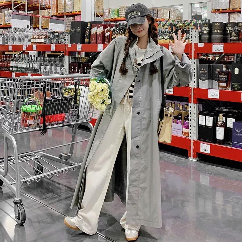 Новый дизайн весна-осень Французская ретро рабочая одежда Темперамент повседневная ветровка с воротником-стойкой женская средней длины