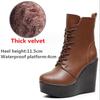 Женские ботильоны из натуральной кожи, зимние женские плюшевые зимние сапоги, ботинки на платформе и танкетке, женские туфли на высоком каблуке, размер 33-43