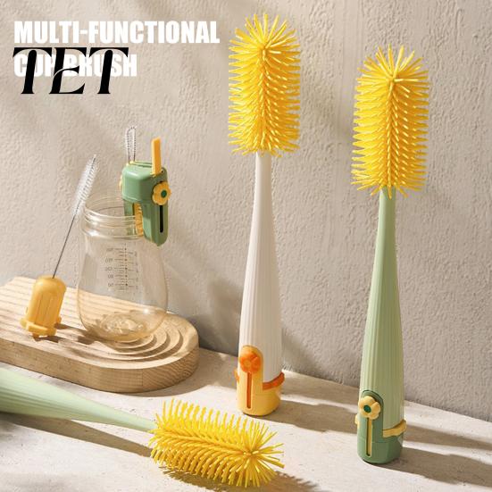 Deep Cleaning Brush 5 in 1 Silicone Cup with Long Handle, Multifunctional Detailed Corner Cleaner Brush, Non-slip Reusable for Baby Bottles Water Cups