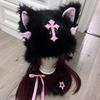 Original Y2k Subculture Alternative Fashion Gothic Style Punk Cat's Ear Plush Hat Autumn Winter Warm Cross Wings Yaby Cool Hat